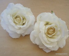 Two Piece Lot Large 4 1/2" Cream White Rose Silk Flower Hair Clips,Bridal,Prom