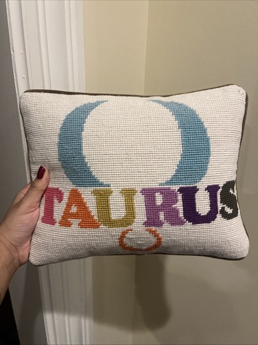 Rare HTF Retro Jonathan Adler Taurus Zodiac Small Needlepoint Decor Throw Pillow - Picture 13 of 14