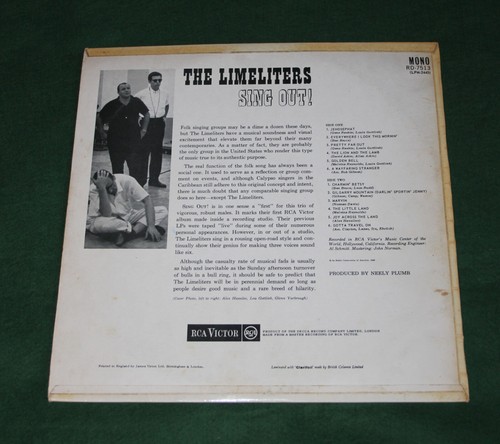 THE LIMELITERS - SING OUT! . (UK, 1962, RCA VICTOR, RD.7513) - Picture 2 of 3