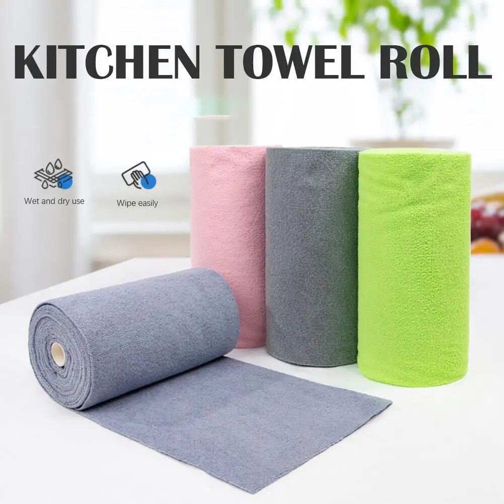 1 Roll 20-Sheet Reusable Microfiber Cleaning Wipes for Kitchen