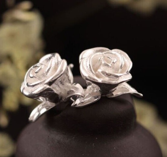 Valentines Day Flower Earrings 925 Silver Plated Romantic Gift