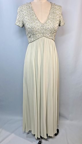 Vestido Vintage TALLA PEQUEÑA Verde Pastel Cuentas HONG KONG Bridgerton Empire Años 60 70 - Imagen 11 de 14