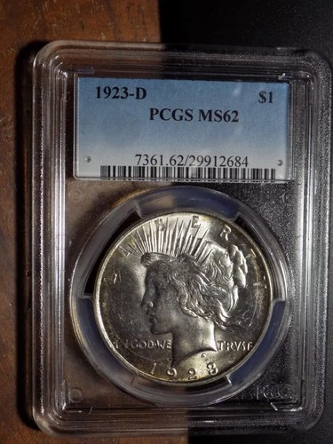 1923-D Peace Silver Dollar - PCGS MS62 - Flashy BU!