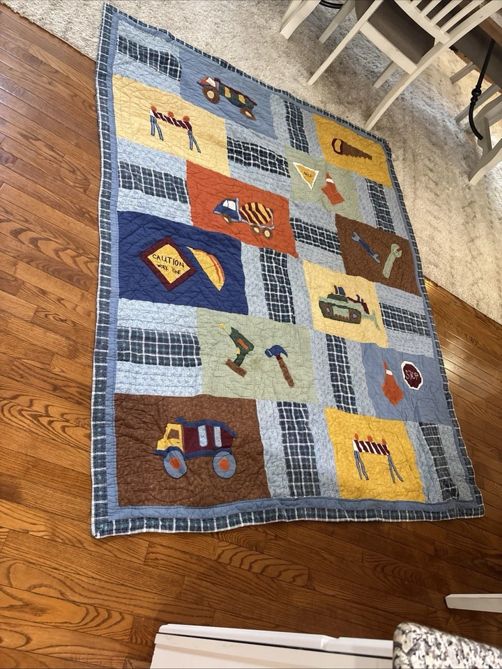 Handmade Crafted Boys Construction  Quilt Reversible Bedding Play 80x64" - Image 2 of 4