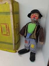 21” Vintage Plush Vinyl 1950's 1960's Emmett Kelly's Willie The Clown Hobo Box o