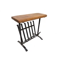 Vintage Magazine Rack - English Oak Wood and Iron