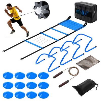 Agility Ladder Training Set with Speed Parachute, Hurdles, Cones, Jump Rope