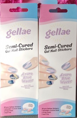 3 x Gellae Semi-Cured Gel Nagelsticker Azure Blue Wave, Goldfolie Transluzent 