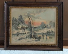 Antique Chromolithograph "Winter in Michigan" 1307 c1890s Attrib. Hoover & Sons