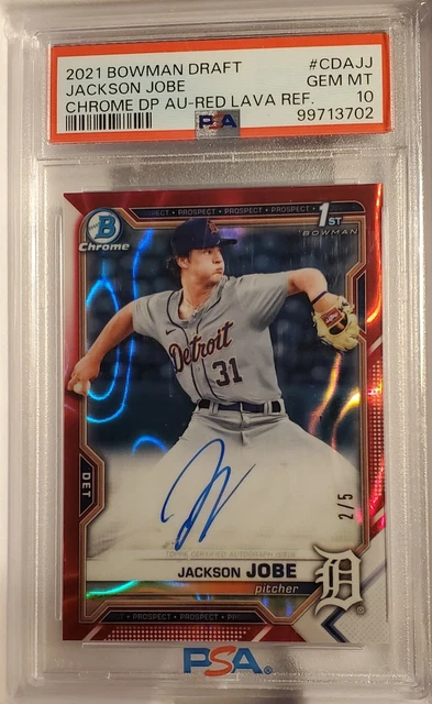 PSA 10 Jackson Jobe 2021 Bowman Auto Chrome Red Lava Ref. /5 Detroit Tigers