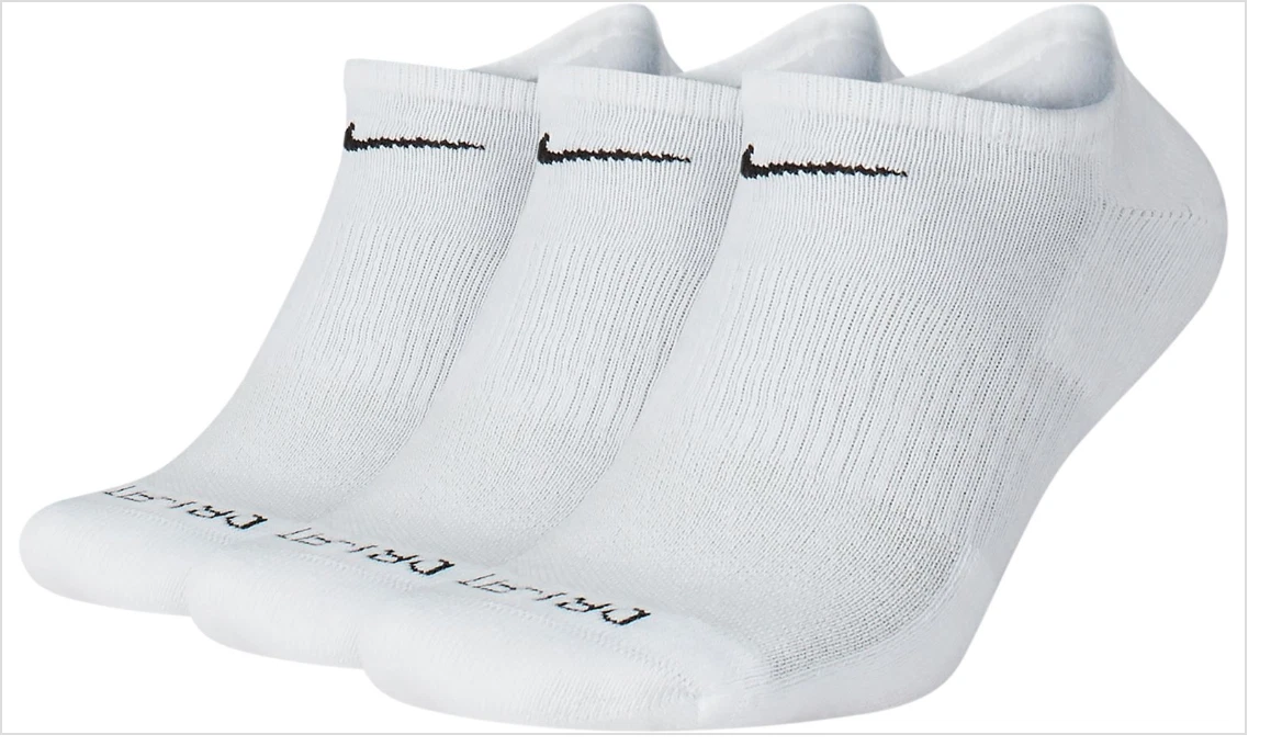 Nike NO SHOW Everyday Plus Cushion Unisex Drifit Socks LARGE White 4 Pair