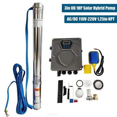 AC/DC 110V-220V 1HP 3'' OD Solar Powered Submersible Hybrid Bore Well Water Pump