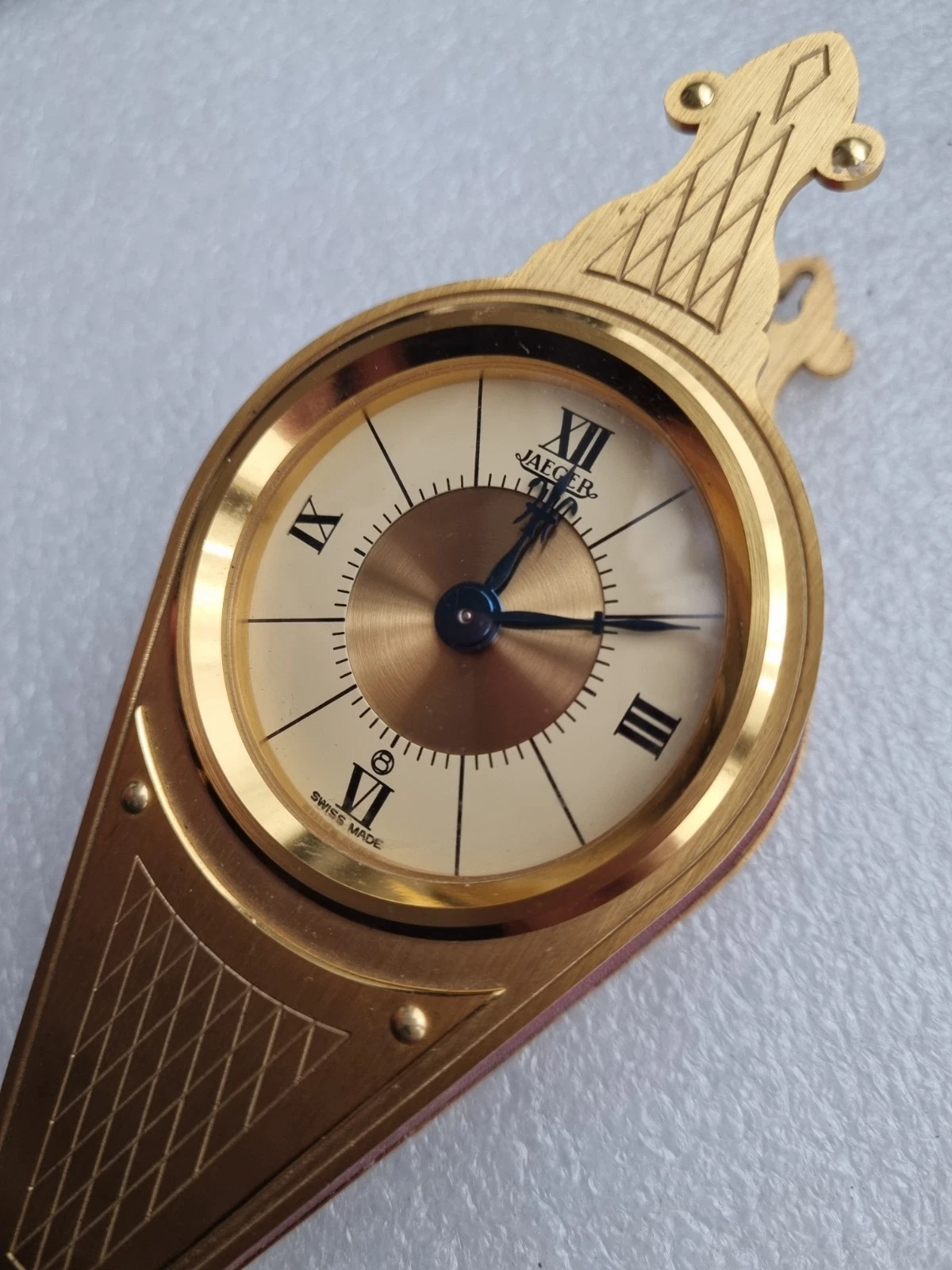 Jaeger LeCoultre — Jaeger 8 Day Swiss Rare Gold Plague Top "Blown" Wall/Table Clock
