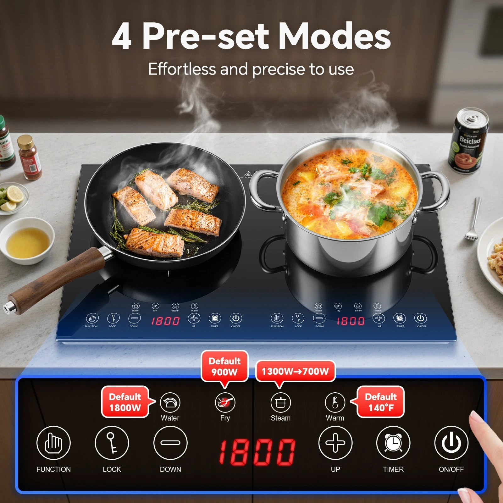 Portable Induction Cooktop 2 Burners 4 Hour Timer Touch Control 1800W Black
Opens in a new window or