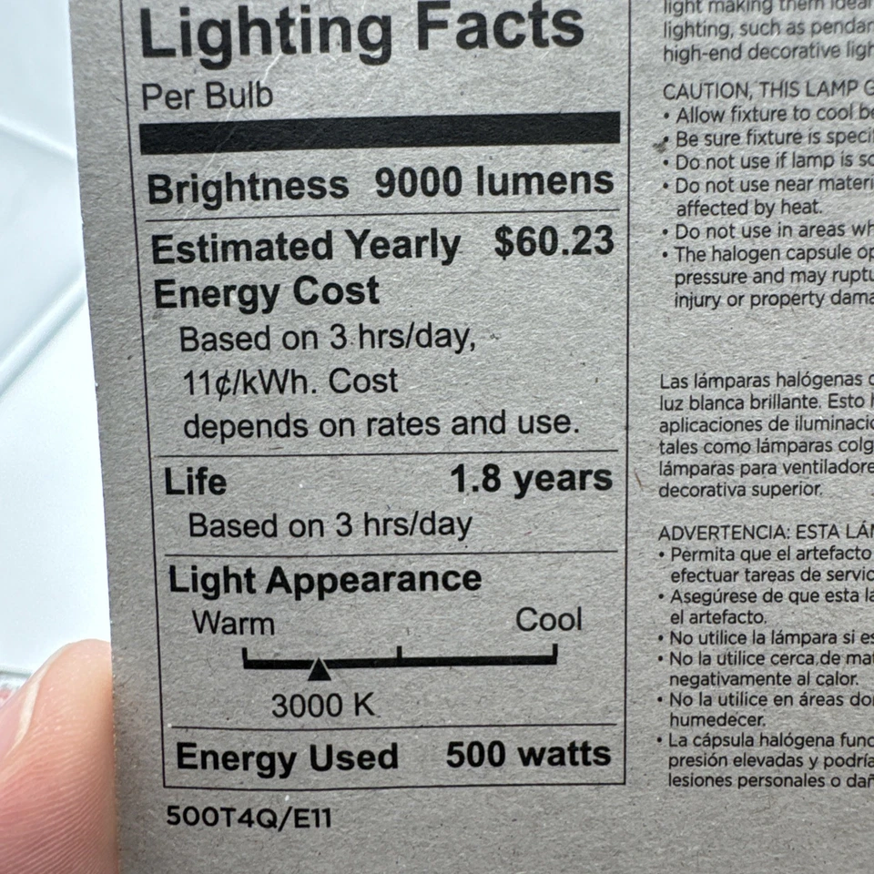 Westinghouse 04762, 500W T4, E11 Mini-Can Base Clear 2000Hr 9000LM 120V 4 Pack - Image 4 of 4
