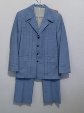 Vtg 70's Polyester Leisure Suit, Powder Blue Suit Mr. Furley Three's Company