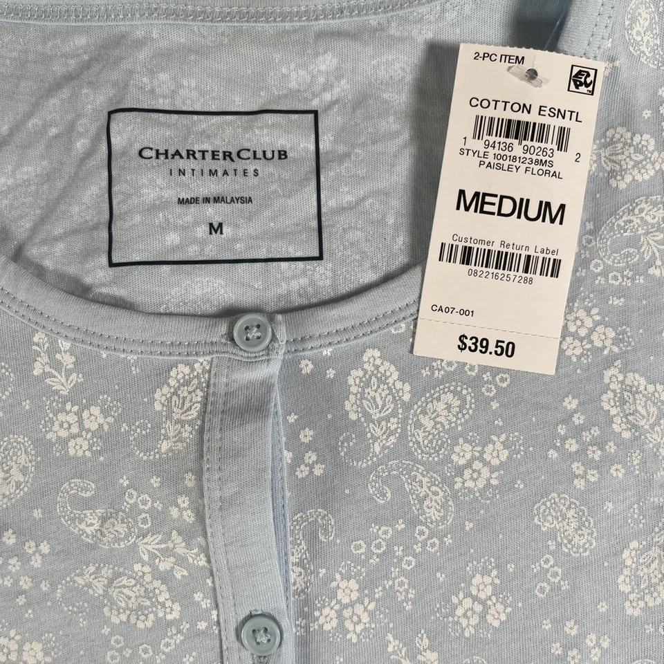 Conjunto de pijama corto de algodón mediano de 2 piezas Charter Club para mujer cachemira floral Foto 2 de 4