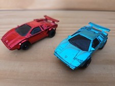 Lot of 2 Tyco LAMBORGHINI COUNTACH - HO Slot Cars Red Light Blue Metallic