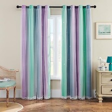 Purple Grey Curtains for Kids 34"W x 63"L Pack of 1 Purple Green Grey
