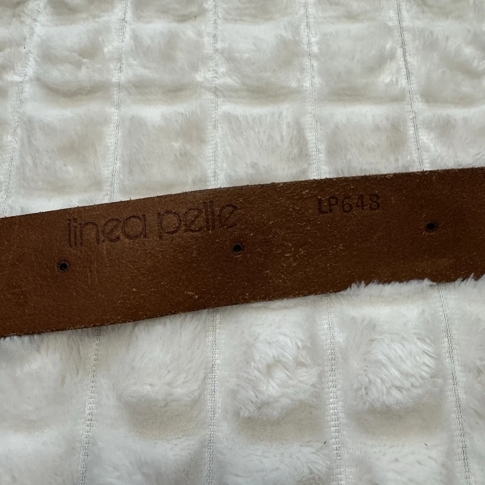 LINEA PELLE Mujer XL Cinturón Cuero Marrón con Hebilla Costuras Floral Boho Western Foto 4 de 4