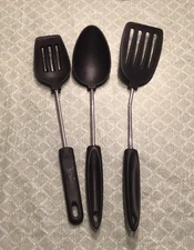 Vtg Black Nylon Spatula Flipper Turner & Basting & Slotted Spoons Ekco Style