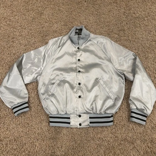 Vintage 80s Aristo Jac Gray Satin Jacket Medium Blank Made in USA - product listing photo