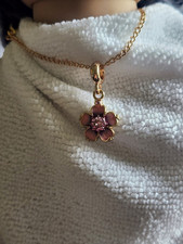 Gold Pink Metal Flower Necklace & Butterfly B...