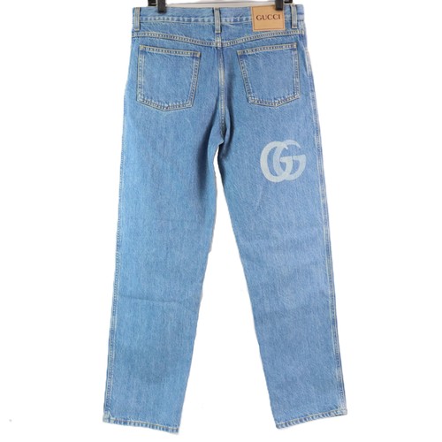 Gucci Slim Fit Denim Pants with Lasered Double G Detail in Blue IT Size 34 - Picture 3 of 10