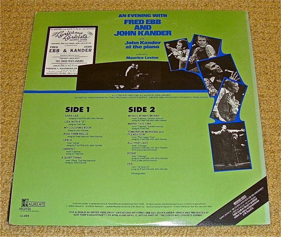 KANDER&EBB LPs:EveningWith/WomenOfYear &70Girls70 (SIGNED)/Caberet/Chicago/Zorba Foto 4 de 4