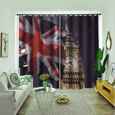 Flying flags and landmark locations Printing 3D Blockout Curtains Fabric Window