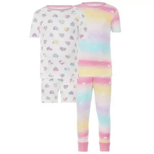 Kirkland Signature GIRLS 4-piece Cotton PJ Set(HEARTS MULTI 6)NWT