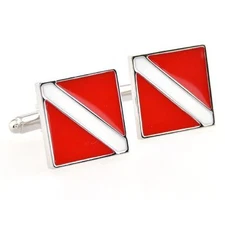 Scuba Diver Flag Pair Cufflinks Wedding Groom Fancy Gift Box & Polishing Cloth
