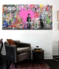 Banksy Grafitti Street Art Collage Canvas Print 40 x 20 Print - Vol. 9 Urban Art