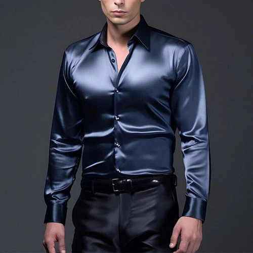 Herren Satin Hemd Tanzen Oberteile Hochglanz Kleid Langarm Hochzeit Freizeithemden Neu - Bild 16 von 25