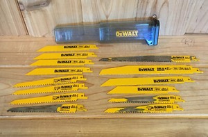 Dewalt Blades lot of 14 various sizes 10 never used ~ 4 used with carry case