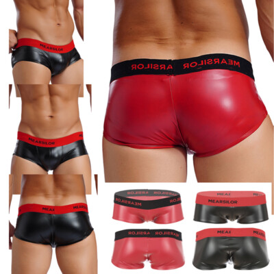 Männer Slip Badehose Shorts Leder Höschen Convex Pouch Clubwears Stilvoll Boxer