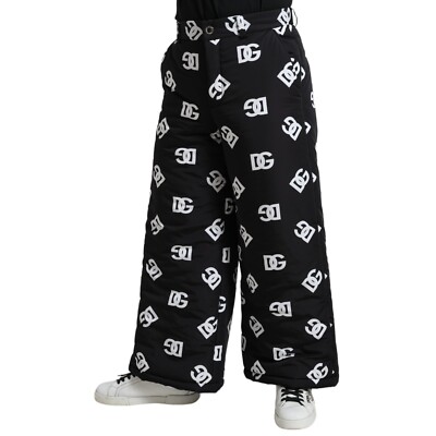 DOLCE & GABBANA Pants Black Logo DG Print Wide Leg Trouser IT48