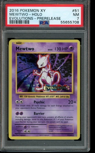 PSA 7 NM Pokemon Mewtwo Prerelease Holo Evolutions #51 2016