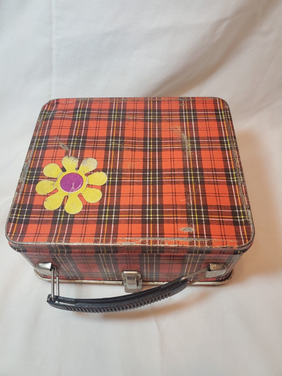 Aladdin Plaid Metal Tin Lunch Box Safety First Vintage No Thermos