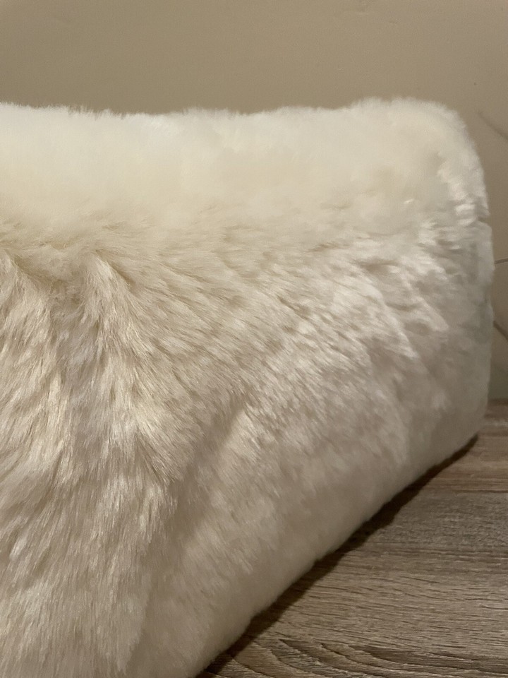 Tahari 25 X 13 Faux Fur Accent Pillow White Sand Blend Cream Luxury