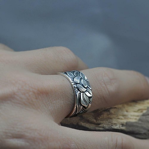 Ring Silver Lotus Flower Women Free Heart Sutra Size open jewelry Gift - Picture 2 of 11