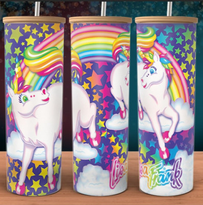 LF 90s Markie Unicorn Rainbow Cloud Frosted Glass Cup  Tumbler 25oz