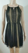 Pinky Lace Dress Sleeveless Black w/ Nude Underlay Fit & Flare Midi SzXS EUC C24