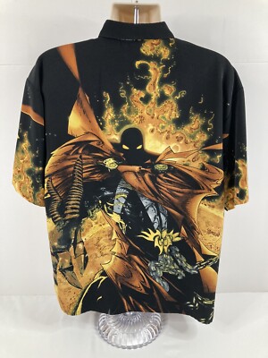 vintage Spawn billion bay black fieri full print button up short 