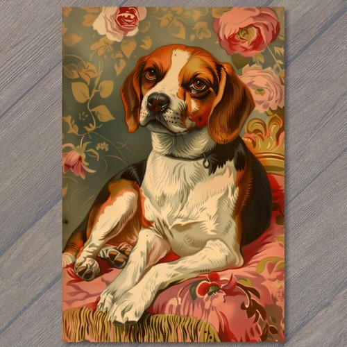 POSTCARD Dog Beagle Puppy Cute Canine Fun Funny Illustration Sitting ...