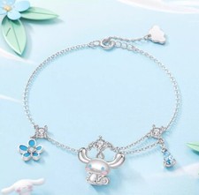Cinnamoroll Blue Flower  Tear Drop CZ Silver Bracelet - Sanrio Licensed Jewelry