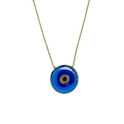 EVIL EYE NECKLACE STERLING SILVER TURKISH BEADED PENDANT YELLOW GOLD PROTECTION