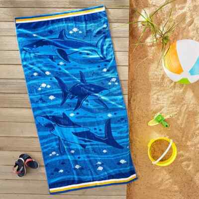 MEMBERS MARK OVERSIZED KIDS BEACH TOWELS 2 PACK 30'' X 60'', SHARK *NEW