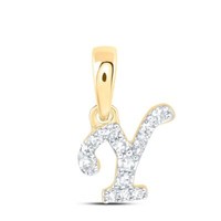10K Gelbgold Echter Diamant Damen Blockschrift Initial Y Mini AnhäNger 1/20 CT