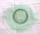 Vintage Depression Glass Platter Serving Plate Green Handles Etched Round 10"